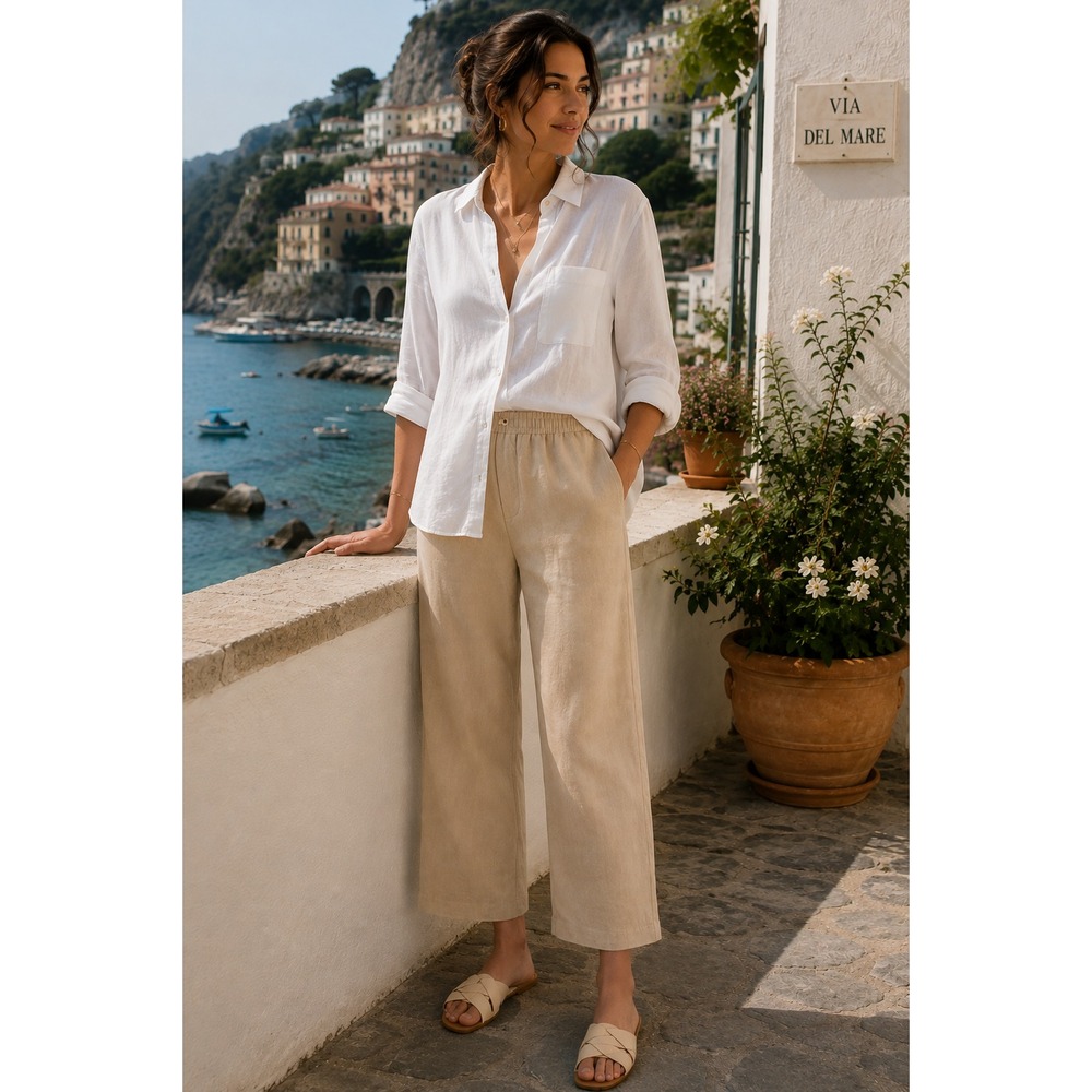 Quince Womens 100% European Flax Linen Wide Leg Pants 25" L Driftwood Beige